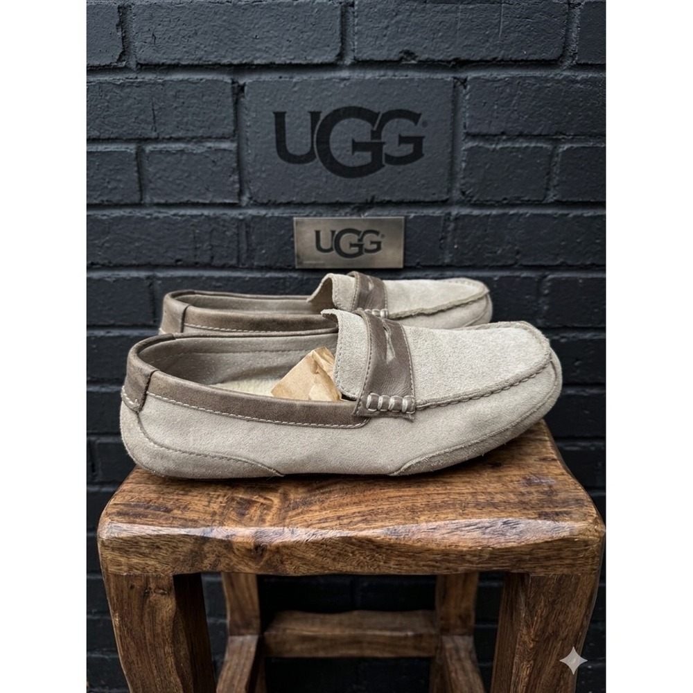 UGG Australia‎ Mens Penny Loafer Slippers Tan Suede Leather Trim Size 9 Sample